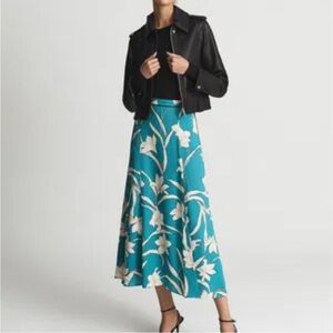 Reiss Katia printed midi slip skirt teal floral. NWT. Women’s size 2